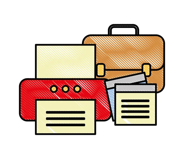 Ufficio stampante valigetta aziendale e nota di carta — Vettoriale Stock