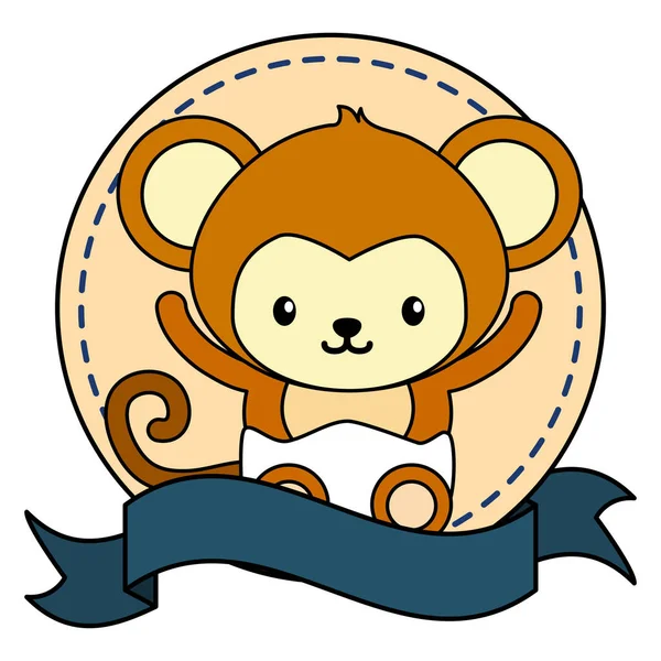 Милая маленькая обезьянка в рамке с ленточкой ребенка — стоковый вектор