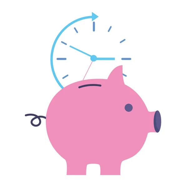 Ahorro de piggy con reloj de tiempo — Vector de stock