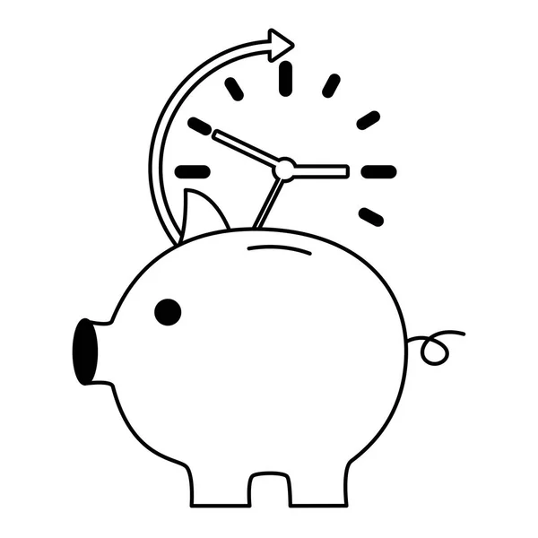 Économie de cochon avec horloge de temps — Image vectorielle