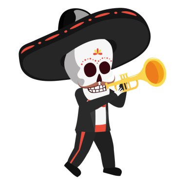 meksika kafatası mariachi trompet oynarken