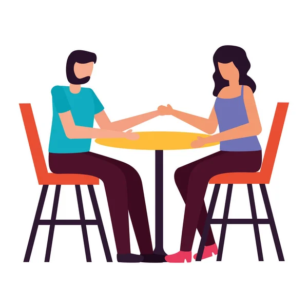 Jeune couple amoureux assis dans la table du restaurant — Image vectorielle