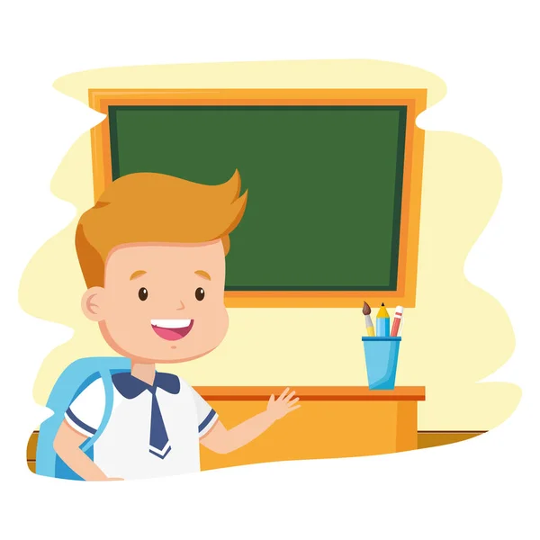 Estudante menino sala de aula quadro de volta para a escola — Vetor de Stock
