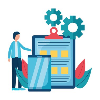 kontrol listesi ve akıllı telefon ile zarif işadamı