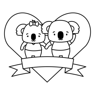 sevimli çift koalas hayvanlar kalp aşk kurdele