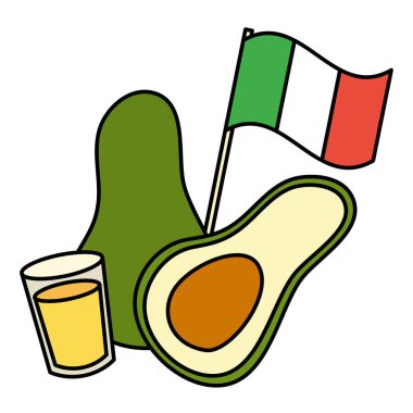 meksika bayrağı ve tekila fincan ile avokado