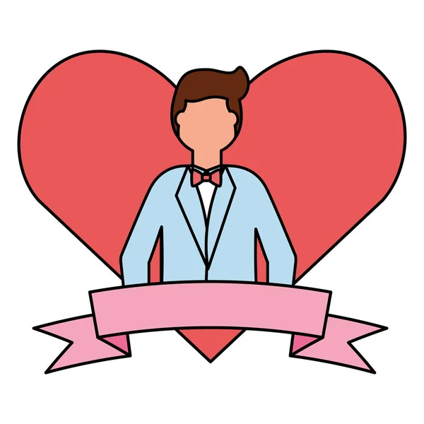 Groom in suit love heart wedding — Stock Vector