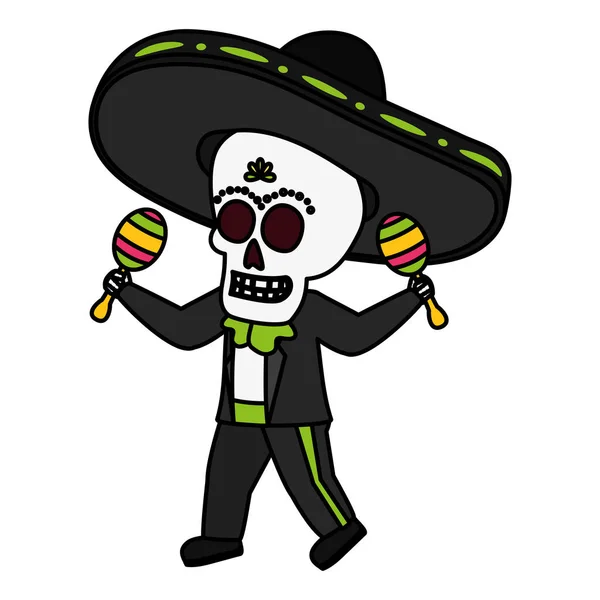 Crâne mexicain mariachi jouer maracas — Image vectorielle