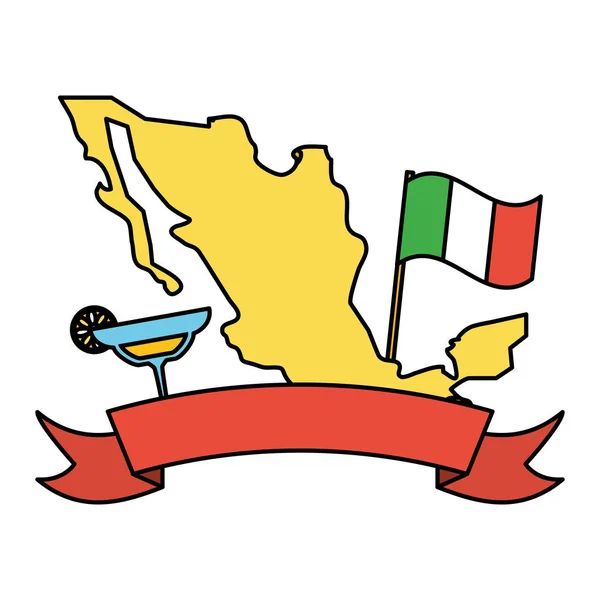 カクテルとフラグでメキシコ地図地理 — ストックベクタ