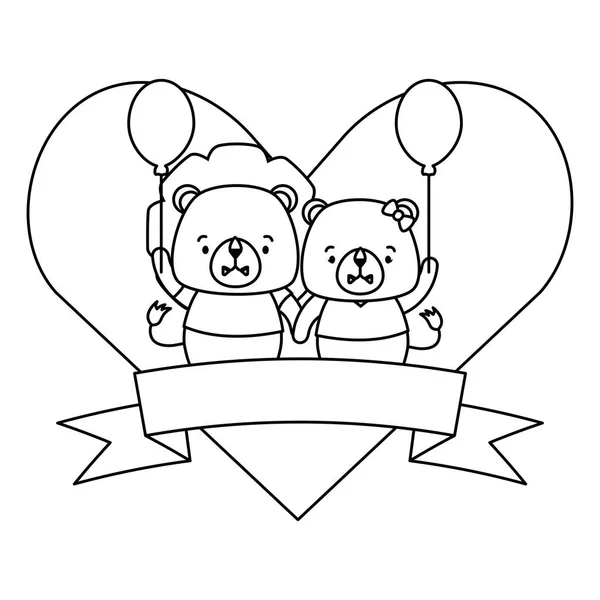 cute couple lion animals heart love ribbon