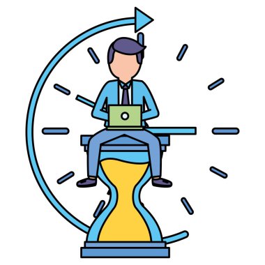 kum saati ve ok ile zarif genç işadamı