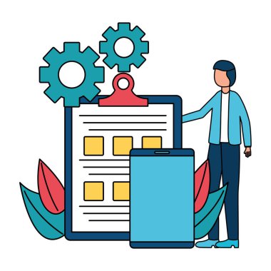 kontrol listesi ve akıllı telefon ile zarif işadamı