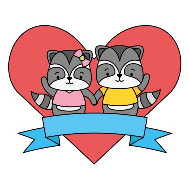 sevimli çift rakun hayvanlar kalp aşk kurdele