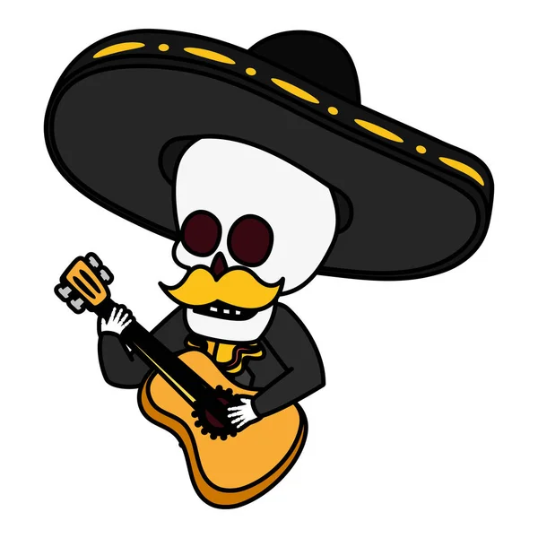 Mexikanischer Totenkopf Mariachi spielt Gitarre — Stockvektor