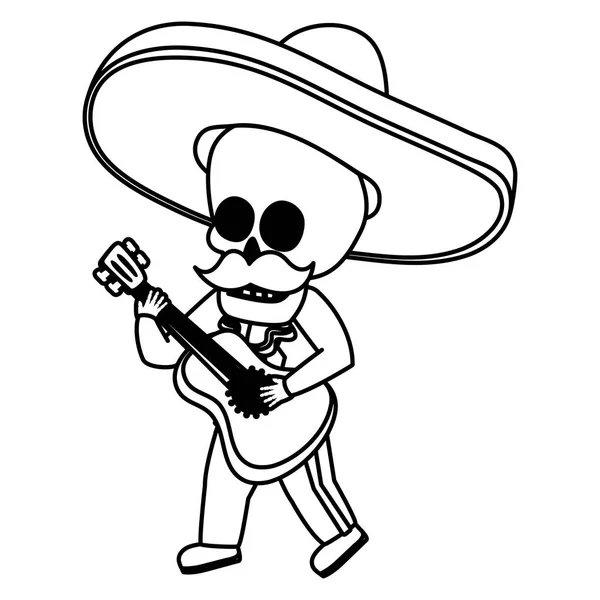 Crâne mexicain mariachi caractère — Image vectorielle