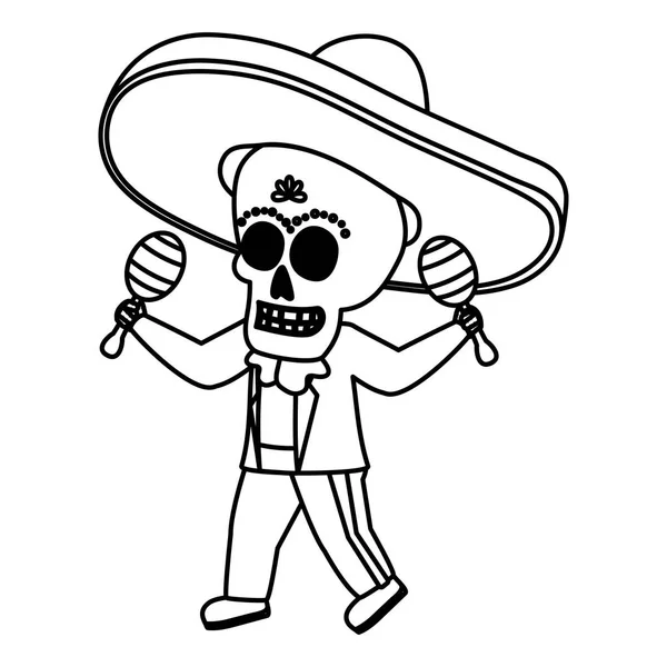 Meksykańska czaszka Mariachi gra Marakas — Wektor stockowy