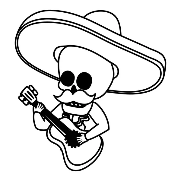 Mexikanischer Totenkopf Mariachi spielt Gitarre — Stockvektor