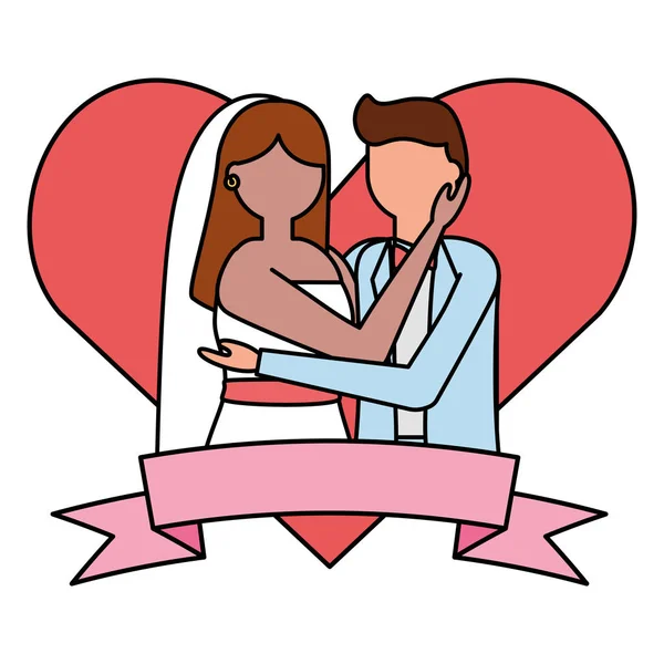 Novia y novio corazón amor boda — Vector de stock