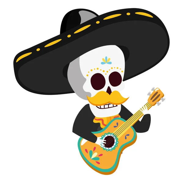 Crâne mexicain mariachi jouer de la guitare — Image vectorielle