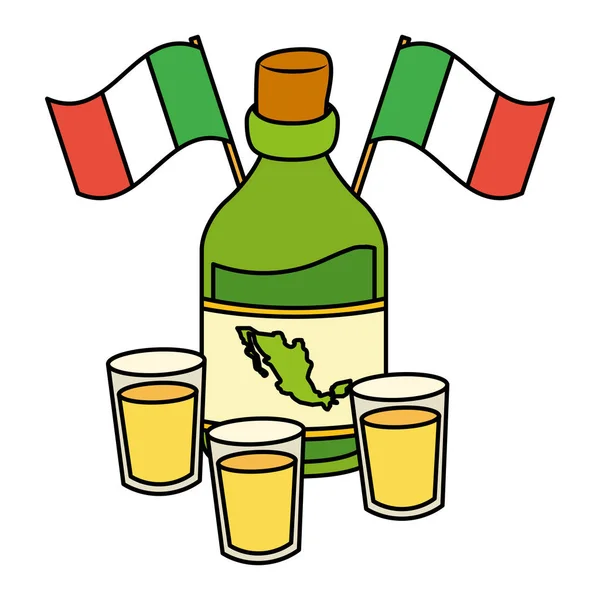 Viva Mexico tequilu s lahvkami a šálky — Stockový vektor