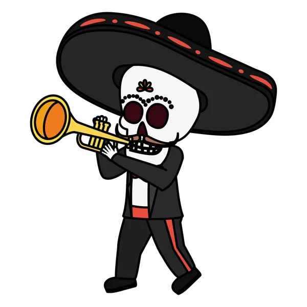 Crâne mexicain mariachi jouer de la trompette — Image vectorielle