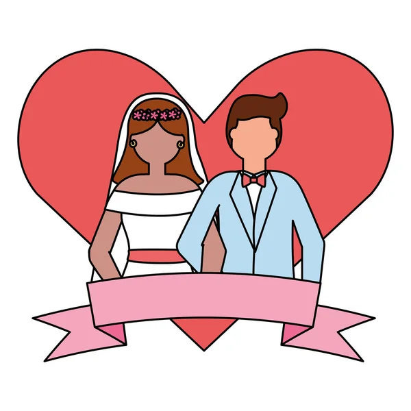 Νύφη και ο γαμπρός καρδιά Love γάμο — Διανυσματικό Αρχείο