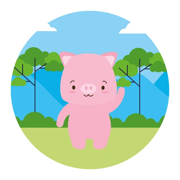 Paysage animal cochon mignon naturel — Image vectorielle