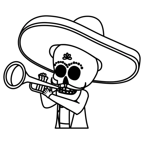 Mexikanischer Totenkopf Mariachi spielt Trompete — Stockvektor