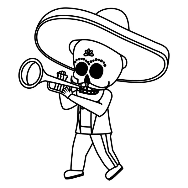 Crâne mexicain mariachi jouer de la trompette — Image vectorielle