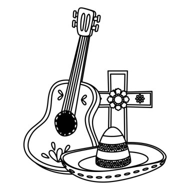 gitar ve haç ile meksika şapka