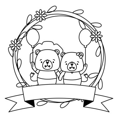 sevimli çift aslan hayvanlar çelenk çiçekler