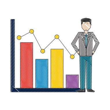 istatistik çubuk grafik ile işadamı sivri çizgi
