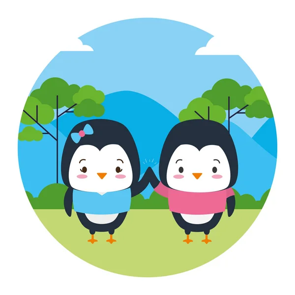 Lindo pareja pingüino animal paisaje natural — Archivo Imágenes Vectoriales