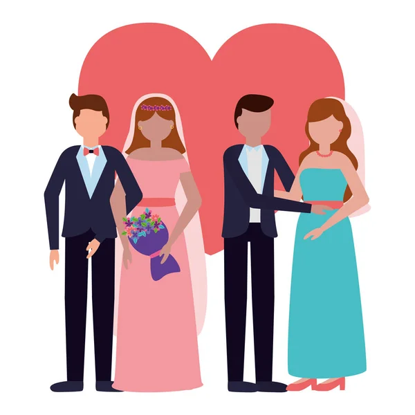 Novias y novios de boda de parejas — Archivo Imágenes Vectoriales