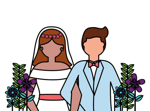 Braut und Bräutigam feiern Hochzeitstag — Stockvektor