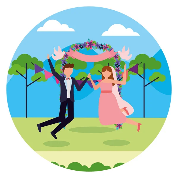 Mariée et marié jardin fleurs mariage — Image vectorielle