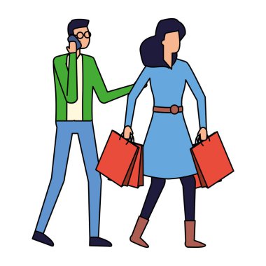 alışveriş çantası ile akıllı telefon ve kadın kullanarak adam