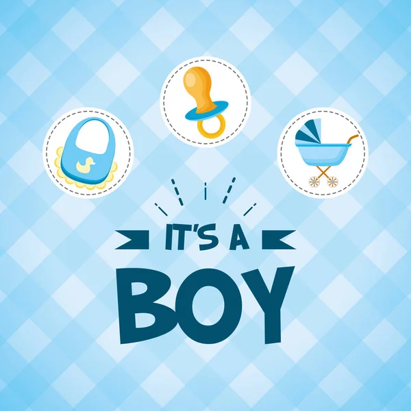 Boy decoration baby shower card — Stock Vector