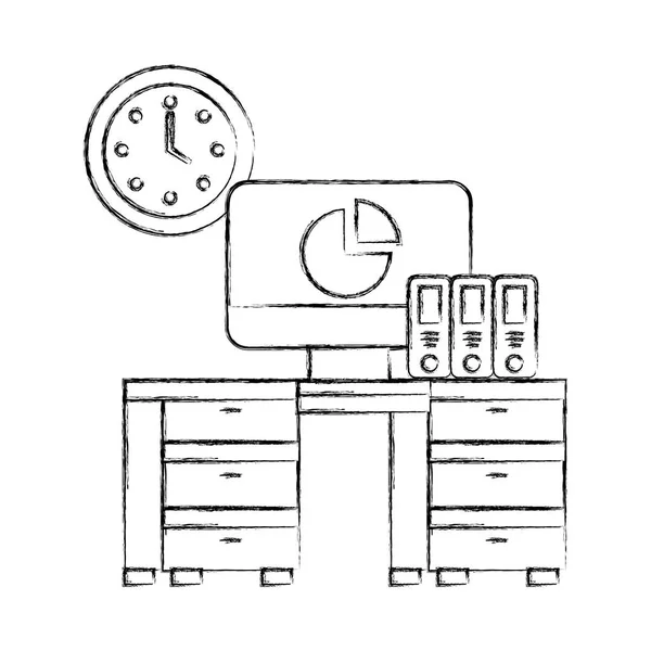 办公桌电脑活页夹时钟对象 — 图库矢量图片