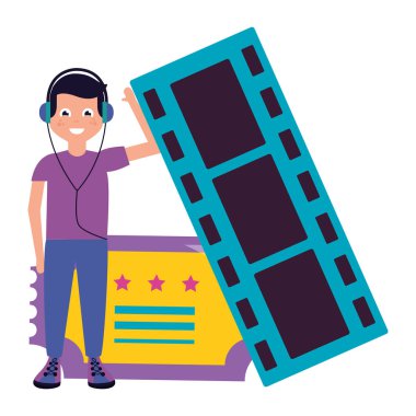 kulaklık ve bilet sinema ile adam