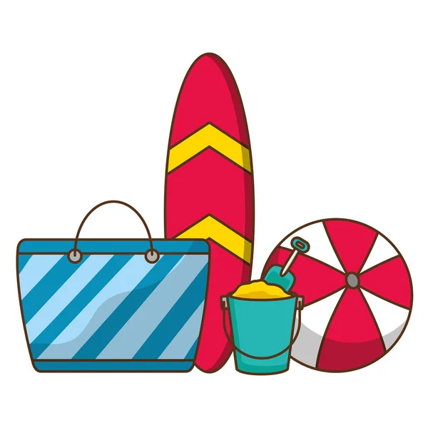 Vacances planche de surf sac seau à billes — Image vectorielle