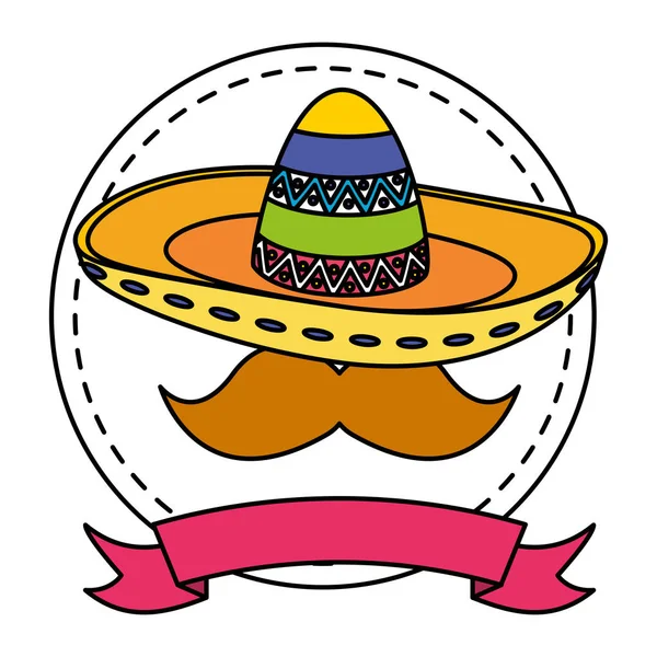 Μεξικάνικο καπέλο παραδοσιακό με μουστάκι — Διανυσματικό Αρχείο