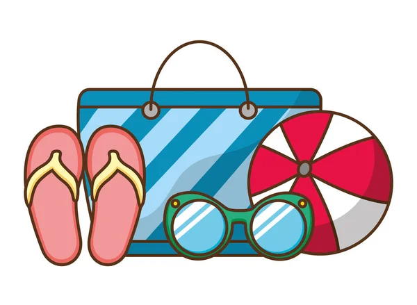 Vacations handbag sandals sunglasses ball — Stock Vector