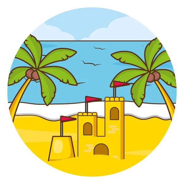 Відпочинок пляж пальма морський піщаний замок — стоковий вектор