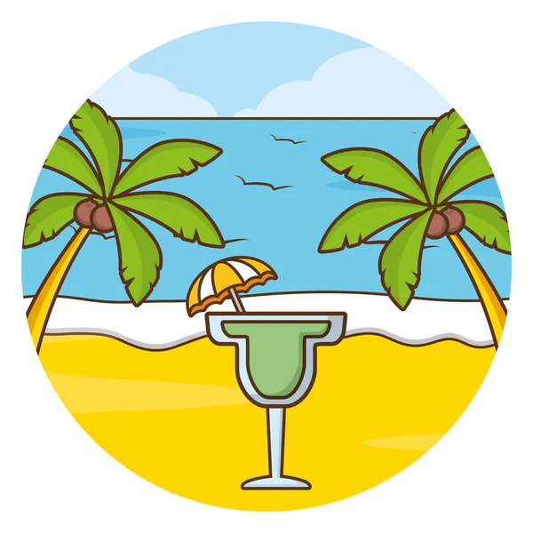 Vacanze spiaggia palma mare cocktail — Vettoriale Stock