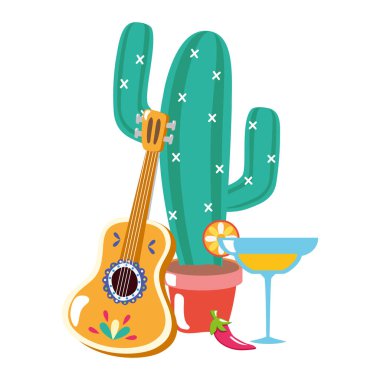 gitar ve margarita kokteyli ile kaktüs bitki