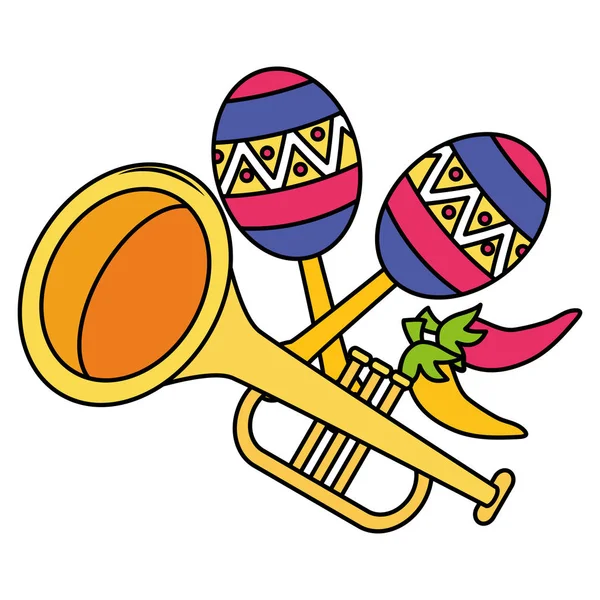 Trompeta y maracas instrumentos musicales — Archivo Imágenes Vectoriales