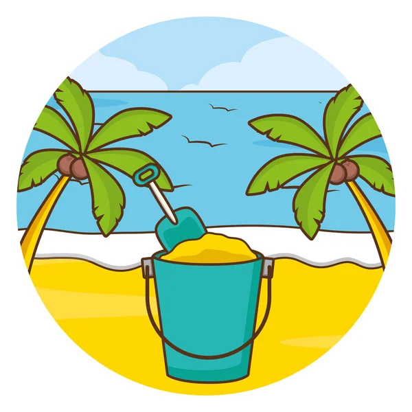 Vacations beach palm sea sand bucket — Stock Vector