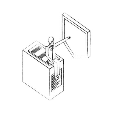 sunucu veri ve kalkan biyometrik oturan işadamı