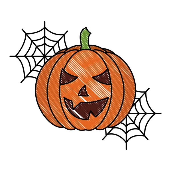 Halloween pumpa med spindelnät tecknad — Stock vektor